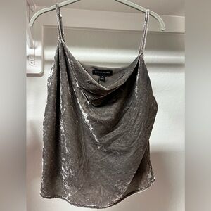 Banana Republic Women's Silver Drape Front Adjustable Strap Velvet Cami Top Sz M